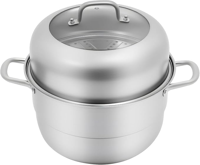 5-Layer Steamer Stackable Steam Cooker, 304 Stainless Steel Steamer with Stackable Pan and Lid, 23.6inch Multi Tier Cookware Pot for Cooking Dumplings, Steamed Buns