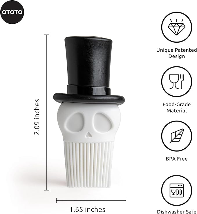 OTOTO Skully Basting Brush - Food Basting Brush for Cooking, Halloween Gifts, Gothic Kitchen Brush, Spooky Gifts, Skull Kitchen Accessories