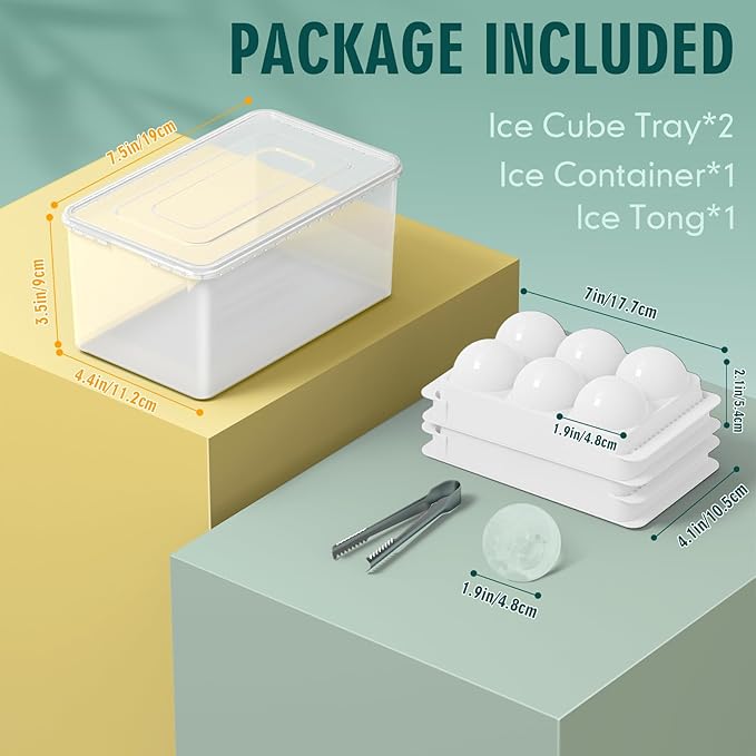 WIBIMEN Large Ice Cube Molds, Big Round Whiskey Ice Cube Trays for Freezer, Easy to Fill & Release, Whiskey Bourbon Cocktail(1.9In*6 Balls- White/2 Pack)