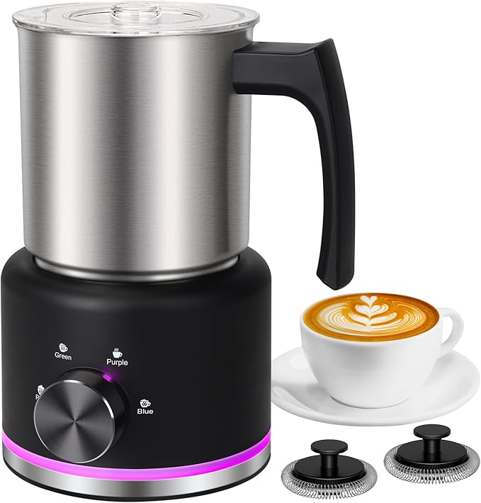 Milk Frother, 16.9 OZ Milk Frother and Steamer, 4 in 1 Electric Milk Frother Dishwasher Safe Durable Silent Frother for Coffee Hot and Cold Foam Maker (Black Stainless)
