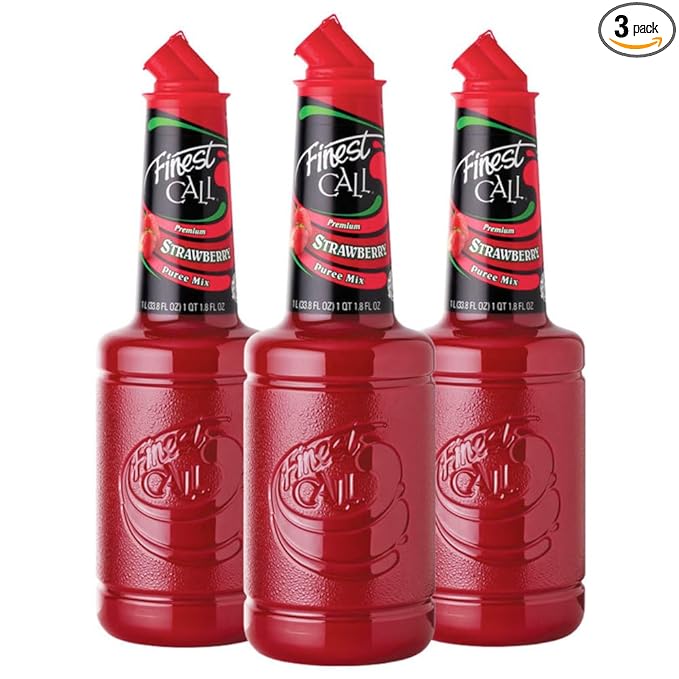 Finest Call Premium Strawberry Puree Drink Mix, 1 Liter Bottle (33.8 Fl Oz), Pack of 3