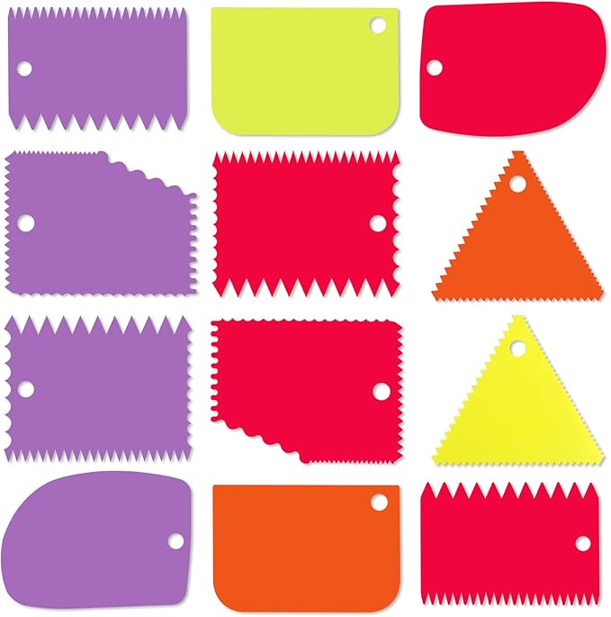 Cake Scraper, Cake Smoother Scraper Set, Dough Scraper Icing Scraper Polisher Tool, Cake Decorating Comb, Icing Smoother Plastic Sawtooth Cake Icing Kitchen Baking Cake Edge (Purple)