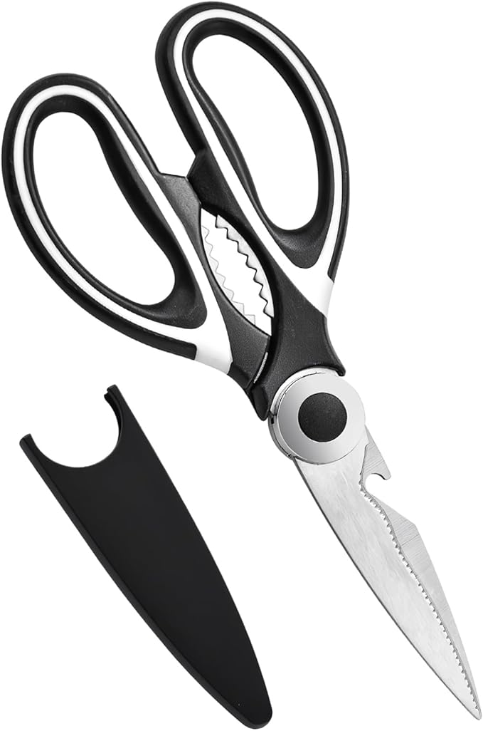 Multipurpose kitchen scissors, heavy duty meat poultry scissors, spice scissors, food cooking scissors, stainless steel utility scissors (1, white)
