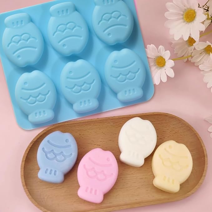 Newk Fish-Shaped Silicone Molds for Cookies, Chocolates, Candy, and Ice Cubes – Cute Design, 2 Blue and 2 Pink, Perfect for DIY Baking and Crafts (Pack of 4)
