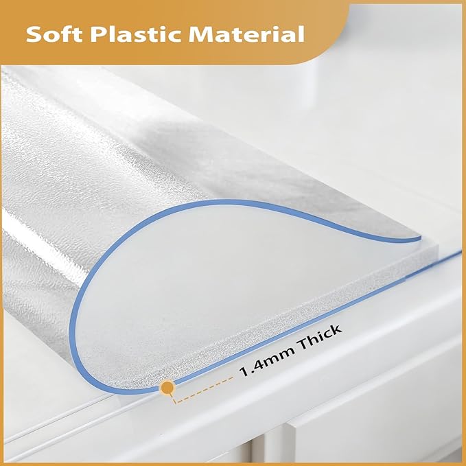 Frosted Table Protector 36 x 48 Inch, 1.4mm Thick Waterproof PVC Plastic Table Cover, Durable Table Pad for Dining Room, Kitchen, Writing Desk, and Coffee Tables