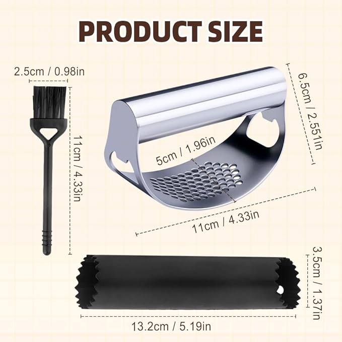 2026 New Garlic Press Rocker, Upgrade Garlic Press Stainless Steel, Portable Manual Stainless Steel Garlic Press Rocker, Innovative Garlic Crusher with Peeler and Scraper (1)