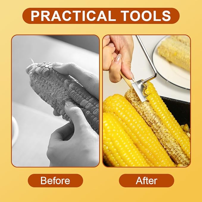 Easy Clean Corn Cob Peeler, 2024 New Corn Peeler for Corn On The Cob Corn Cob Stripper Corn on the Cob Remover, Stainless Steel Corn Stripping Tool for Home Kitchen, Restaurant Chef (3)