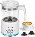 Milk Frother, 16.9 OZ Milk Frother and Steamer, 4 in 1 Electric Milk Frother Dishwasher Safe Durable Silent Frother for Coffee Hot and Cold Foam Maker (White Glass)