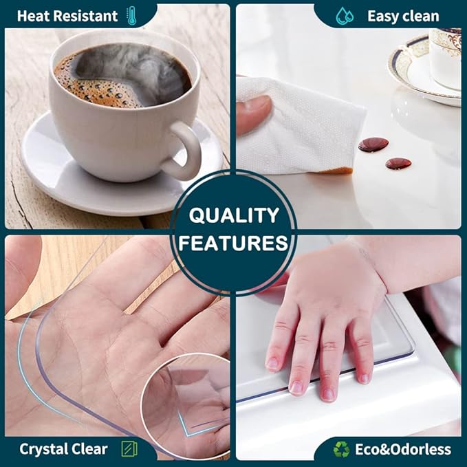 Wadrac Multisize Plastic Clear Table Cover Protector-1.5mm Thick 32x84 in Non-Slip Water Resistant Easy Clean Desk Cover Top for Couch Coffee Meeting Table Writing Desk Office Furniture Surface Covers