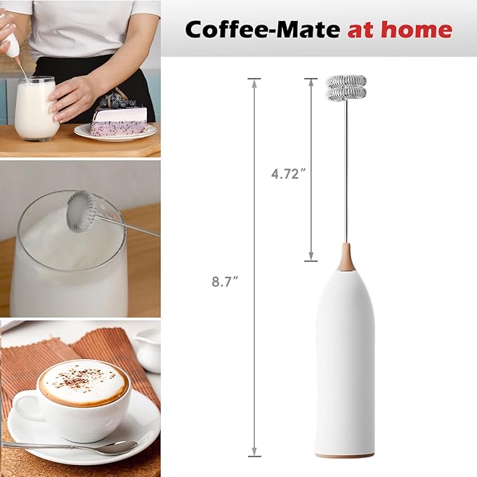 Electric Milk Frother-Handheld Drink Mixer - Electric Whisk Foam Maker for Coffee, Lattes, Cappuccino, Matcha, Hot Chocolate & Creamer (Stand with USB Rechargeable, white)