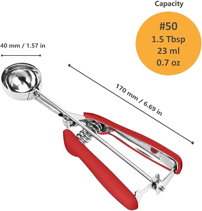 Cookie Scoop, Ice Cream Scoop, 1.5 Tbsp/ 23ml/ 0.7 oz Cookie Scoops for Baking, 18/8 Stainless Steel Cookie Scooper for Baking, Cookie Dough Scoop, Ice Cream Scooper with Trigger Release (Red)