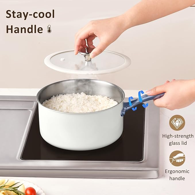 3 Quart Tri-ply Stainless Steel Saucepan with Glass Lid, Induction Sauce Pan Compatible with All Cooktops, Non-Toxic Sauce Pot with Stay Cool Handle, Oven & Dishwasher Safe