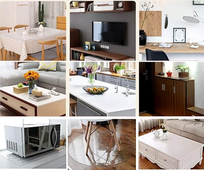 NECAUX Custom 38 x 78 Inch Clear Table Cover Protector, 1.5mm Thick Wood Grain Transparent Table Pad Non-Slip Tablecloth Plastic Protective Pad for Dining Room Table, Meeting Table