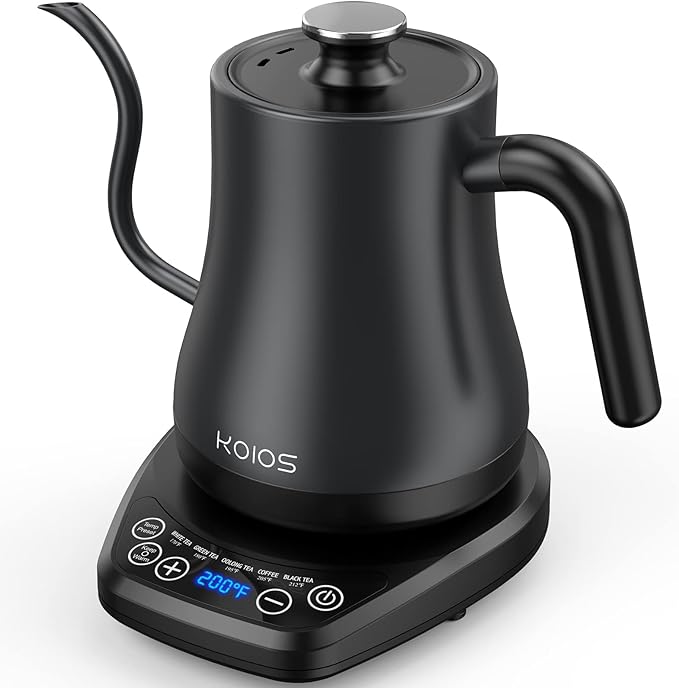 Gooseneck Electric Kettle with ±1℉ Temperature Control, KOIOS 1200W Quick Heating Gooseneck Kettle for Pour Over Coffee & Tea, 2 hours Temp Hold, Auto Shut-Off & Boil-Dry Protection, Matte Black