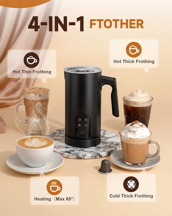 Electric Milk Frother, 4-in-1 Automatic Milk Steamer & Foamer 11.8oz/350ml, Automatic Hot and Cold Foam Maker and Milk Warmer for Latte, Cappuccino, Matcha, Hot Chocolate