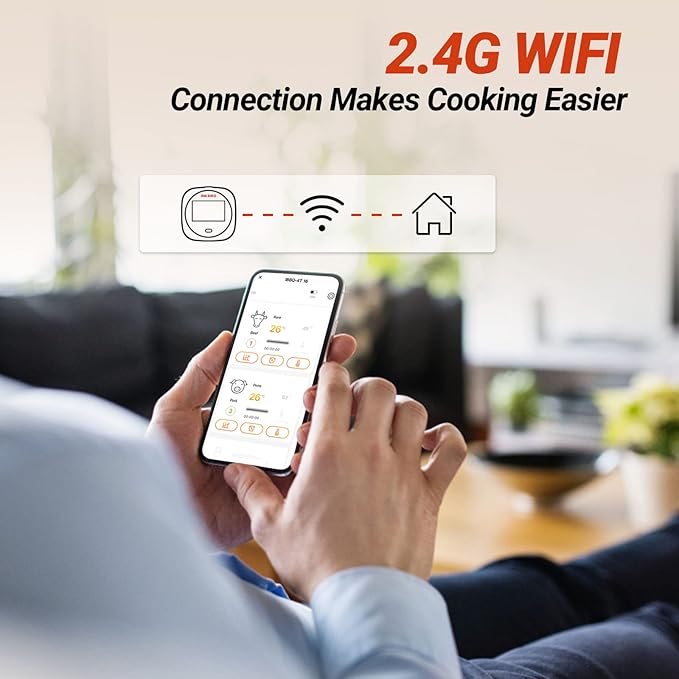INKBIRD WiFi Meat Thermometer for Grilling, Unlimited Rang Rechargeable BBQ Thermometer APP Calibration, Temp Graph Mobile Notification, 4 Colorful Probes Food Thermometer for Pellet Smoker Oven
