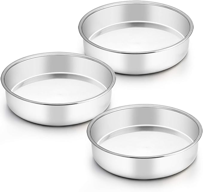 TeamFar 8 Inch Cake Pan, 3 Pcs Round Cake Pan Tier Cake Pan Set Stainless Steel, Healthy & Heavy Duty, Mirror Finish & Easy Clean, Dishwasher Safe