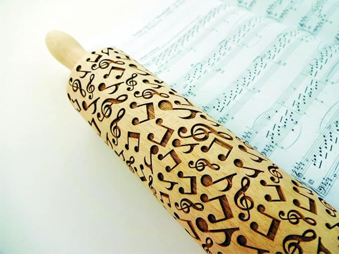 MELODY EMBOSSING ROLLING PIN with NOTES LASER ENGRAVED for EMBOSSED COOKIES GIFT FOR MUSICIAN