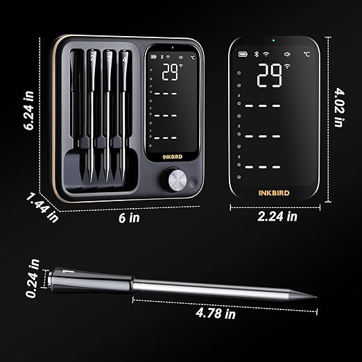 Wireless Meat Thermometer with 4 Probes, INKBIRD WiFi Meat Thermometer Digital Wireless for Rotisserie Grill Oven,Unlimited Range Dishwasher Waterproof Bluetooth Thermometer for iOS & Android