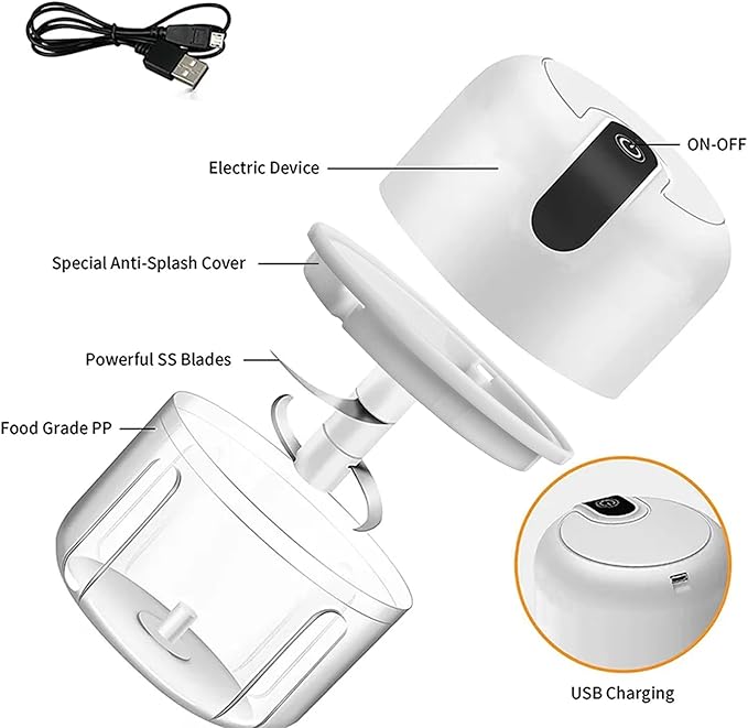 250ML Electric Garlic Chopper, Mini Portable Veggie Choppers, Garlic Grinder Masher Onion Chopper, Blender to Vegetable, Wireless Food Processor for Ginger, Chili, Fruit, Meat, etc