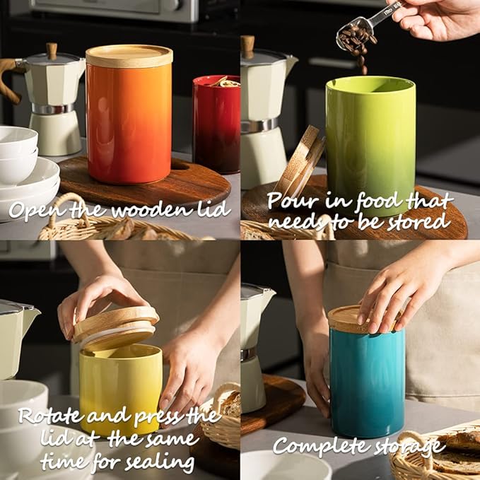 Sweejar Ceramic Food Storage Jar, Stackable Kitchen Canisters, Containers with Airtight Seal Wooden Lid for Serving Ground Coffee, Tea, Sugar, Salt and More - 28 Fl Oz (Gradient Purple)