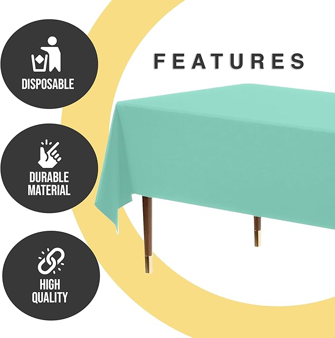 Exquisite 66% Thicker Premium Plastic Table Cloth Rectangle Table Cover 0.5 Mil 12 Pack Mint Table Cloth 54 Inch x 108 Inch Disposable Tablecloth Won't Tear Easily Like Cheap Thin Brands
