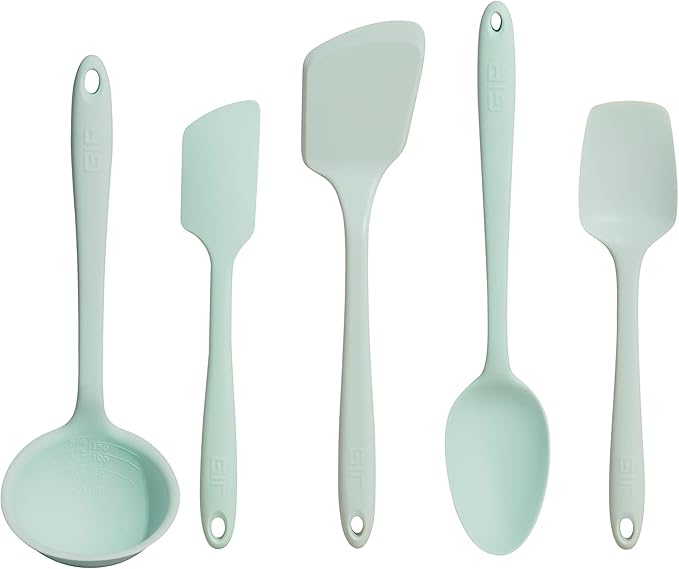 GIR: Get It Right 5-Piece Silicone Ultimate Kitchen utensils set - Ladle, Spatula, Flip, Spoon & Spoonula - Non toxic cooking utensils for Nonstick Cookware, Cooking and Baking - Mint