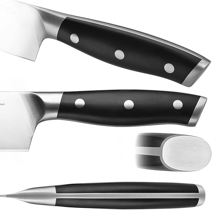 Klaus Meyer Stahl High Carbon Exclusive German Steel 6 inch Utility Serrated Knife (Black)