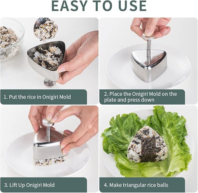 Onigiri Mold, Stainless Steel Rice Ball Mold Sushi Maker, Classic Triangle Spam Musubi Mold for Kids Lunch Bento and Home DIY