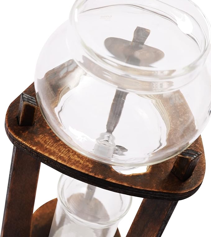 Cold Brew Coffee Maker, 600 ml/20.29 oz Iced Coffee Tower Dripper Coffee Maker & Tea Maker 6-8 Cups, High Borosilicate Glass, Wood, 304 Stainless Steel, Copper - for Home Office (Brown)