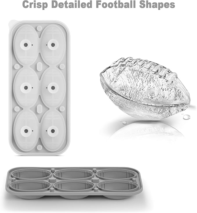 Nax Caki 3D Football Ice Cube Tray, Large Football Silicone Fun Shapes Whiskey Ice Mold with Funnel for Cocktails, Bourbon,Brandy, Whiskey Gifts for Men