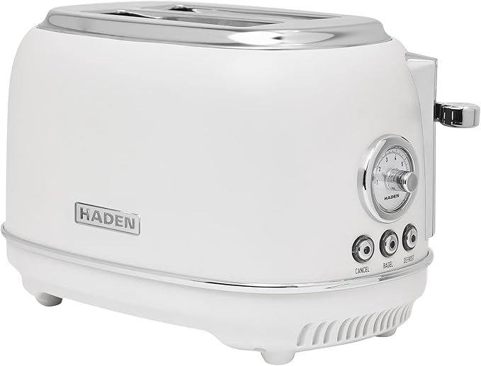 Haden Chelsea 2 Slice Wide Slot Toaster with Adjustable Browning Control, Ivory & Chrome