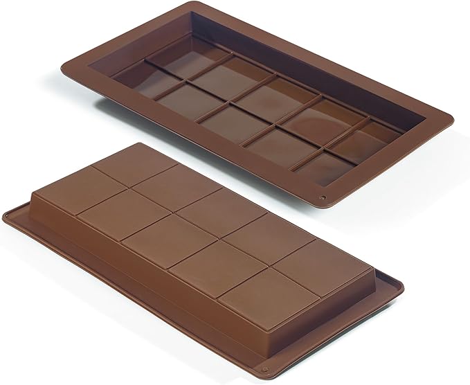 2 Packs Chocolate Silicone Molds, Non-Stick Baking Molds for Candy, Ice Cubes, 10 Cavity Dubai Pistachio Deep Bar Moulds for Valentine's, Easter, Christmas