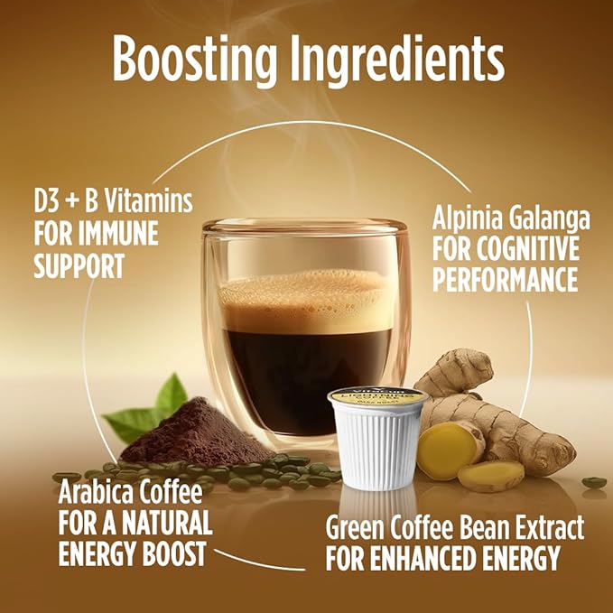VitaCup Lightning Coffee Pods, for Memory & Focus w/ 2X Caffeine, Green Coffee Bean, B Vitamins, D3, Strong Dark Roast, Recyclable Single Serve Pod Compatible with Keurig K-Cup Brewers, 16 Ct