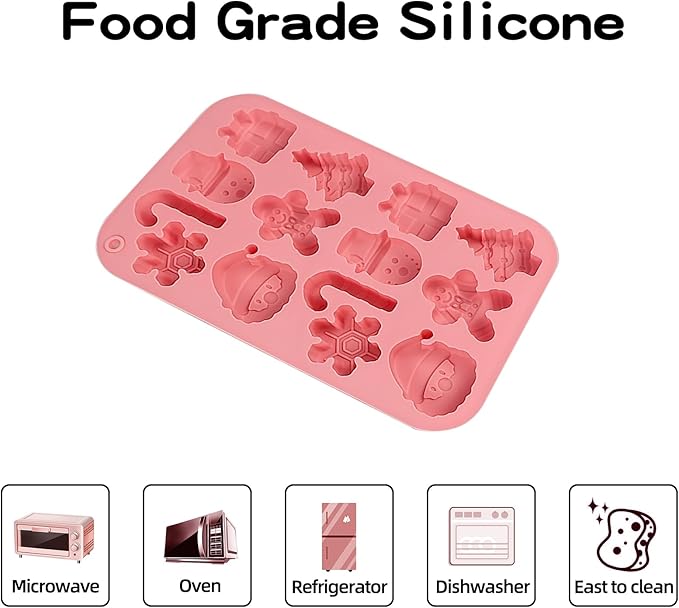 Christmas Molds Silicone Chocolate Molds Christmas Tree Santa Claus Gingerbread Cane Candy Molds 3pcs for Resin, Ice Cube, Soap, Cake Topper