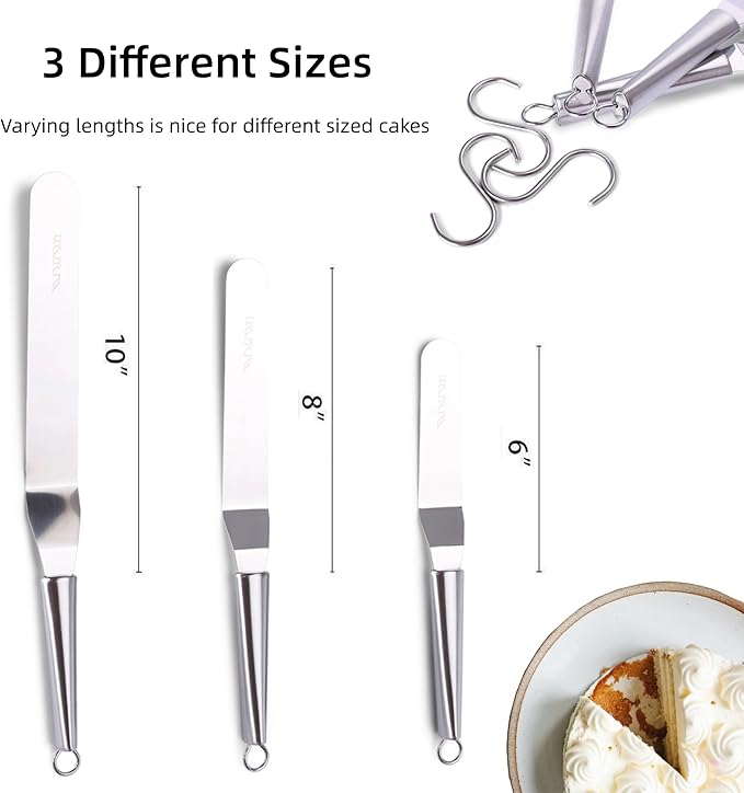 Offset Spatulas Cake Icing Knife 6 8 10 Inch with 3 Metal Hook Angled Cake Frosting Decorating Spatula Set of 3