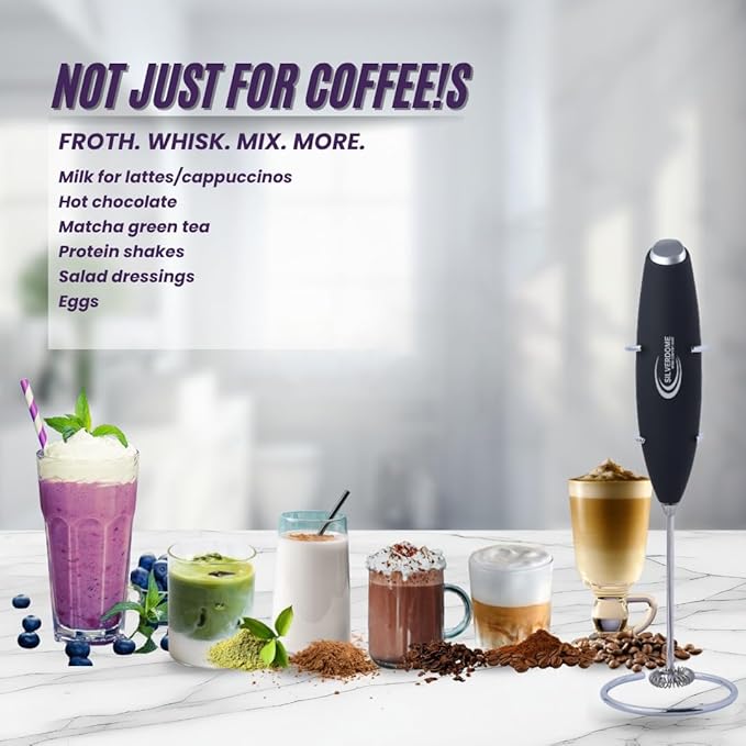 Silverdome's Powerful Handheld Milk Frother, Stainless Steel whisk for Silky Foam in Seconds, Battery Operated(Not Included), Perfect for café-style drinks, Coffee, Lattes, Cappuccino, Hot Chocolate.