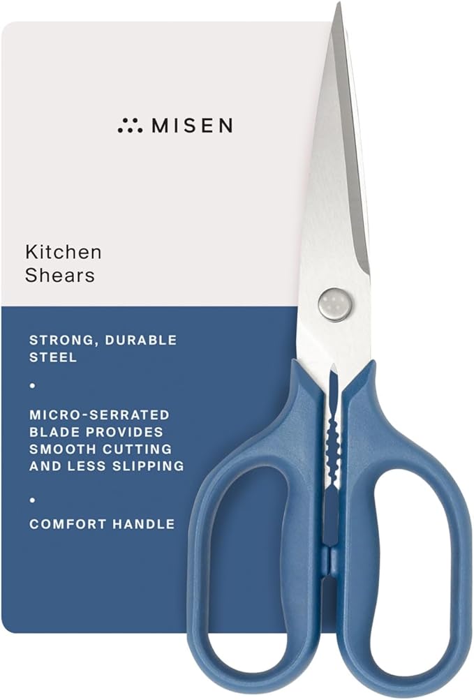 Misen Heavy Duty Kitchen Shears - Stainless Steel, Versatile and Easy Clean Scissors for Meat, Herbs and Veggies - Ambidextrous Comfort Handle - Professional Grade - Blue