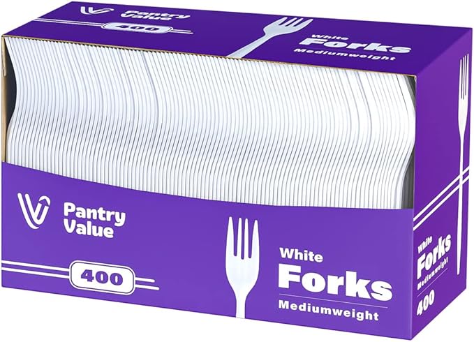 Pantry Value [400 Count] Lightweight White Plastic Forks - Disposable Cutlery for Parties, Events, and Dinner (Formerly Comfy Package)