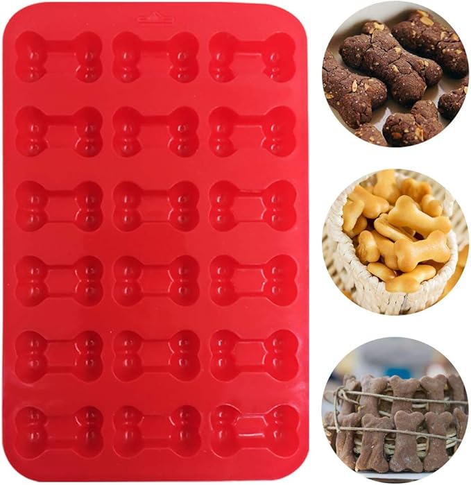 4 Pcs Silicone Candy Chocolate Molds, FineGood Puppy Dog Paw & Bone Shaped Ice Cube Trays Cookies Baking Pans for Making Frozen Dog Treats Soap Bars - Red, Blue, Purple, Pink