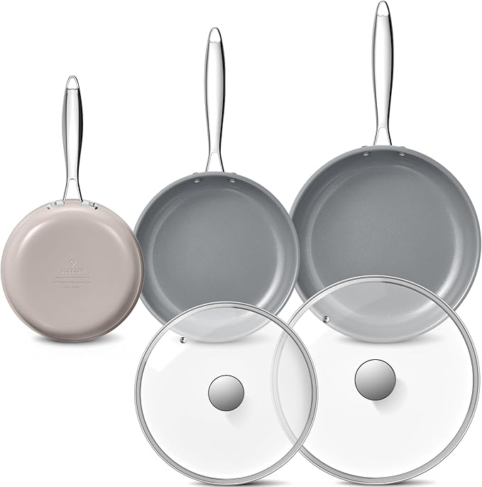 Nonstick Frying Pan Set with Lids, Induction Cookware with Molecular-bonded Induction Base, Nonstick Ceramic Coating Free of PTFE, 8" 10" 11" Non Stick Skillet, Compatible with All Stovetops