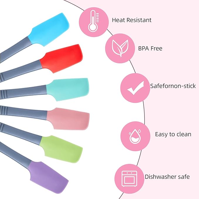 12 Pcs Silicone Mini Spatulas, 7.3 Inch Small Rubber Spatulas for Jars, Cans, Bowls, Baking & Mixing Kitchen Tools