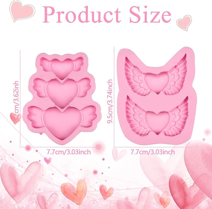 Valentine's Day Heart Fondant Molds, Heart Wings Cake Decorating Silicone Molds for Cupcake Toppers, Cookies, Candy Chocolate Molds, Marzipan, Sugar Craft, Flower Paste, Dough, Gum, Clay, resin