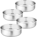 P&P CHEF Cake Pan Set of 4, Stainless Steel Baking Round Cake Pans Tins Bakeware for Birthday Wedding, Leak-proof & Easy Clean, Mirror Finish & Easy Releasing, 8 Inch
