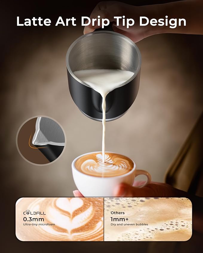 Milk Frother and Steamer, 8-in-1 Rechargeable Electric Milk Frother for Coffee, 13.5oz/400mL Large Capacity Automatic Warm and Cold Foam Maker, Hot Chocolate Maker Coffee Frother, Deep black