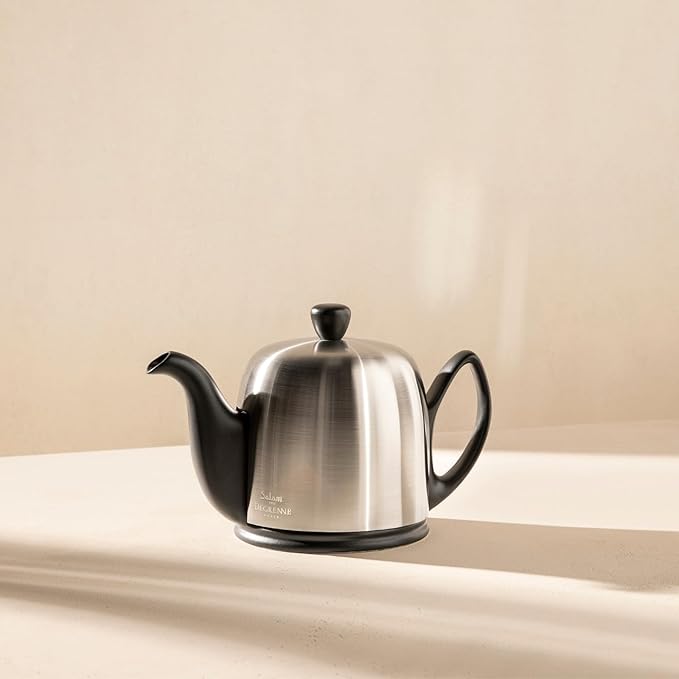 Salam Luxury French Tea Pot - Porcelain Teapot with Emerald Aluminum Cover, Ceramic Tea Kettle for Loose Tea, Removable Infuser, 4 Cup Capacity, 24oz - Emerald