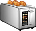 Mecity 4 Slice Toaster Touch Screen 1.5" Long Slot, Stainless Steel Smart Bread Toaster for Bagel Muffin Waffle Gluten Free Breads, Timer, Defrost, Reheat, 120V 1400W