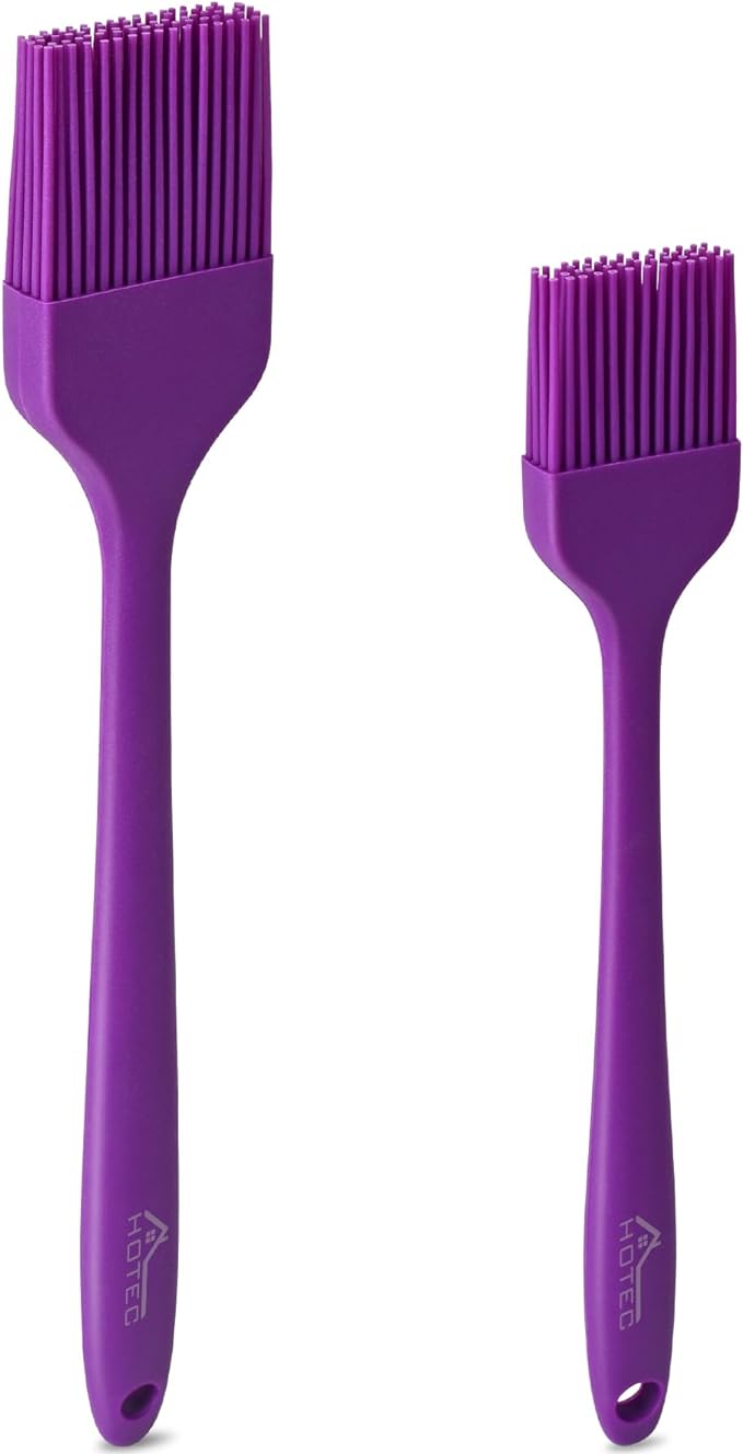 HOTEC Basting Brushes Silicone Heat Resistant Pastry Brushes Spread Oil Butter Sauce Marinades for BBQ Grill Barbecue Baking Kitchen Cooking BPA Free Dishwasher Safe (Purple) 2pcs
