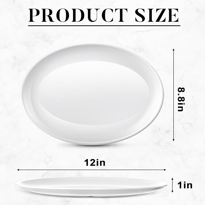 Dandat 12 Pcs Large Serving Platters Oval Trays White Plates Serving Dish for Wedding Party Restaurant Home Steak, Taco, Sushi, Appetizer, Cake (12 Inch)