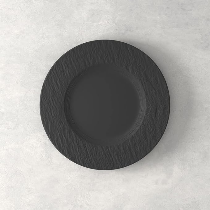 Villeroy & Boch Manufacture Rock 4-Piece Place Setting, Dinner Plate, Salad Plate, Rice Bowl, Pasta Bowl, Premium Porcelain, Made in Germany, Matte Black